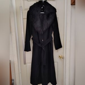GORGEOUS Designer Womens sz MED Black Wool, Full Length, Removable Fur Exc Cond!